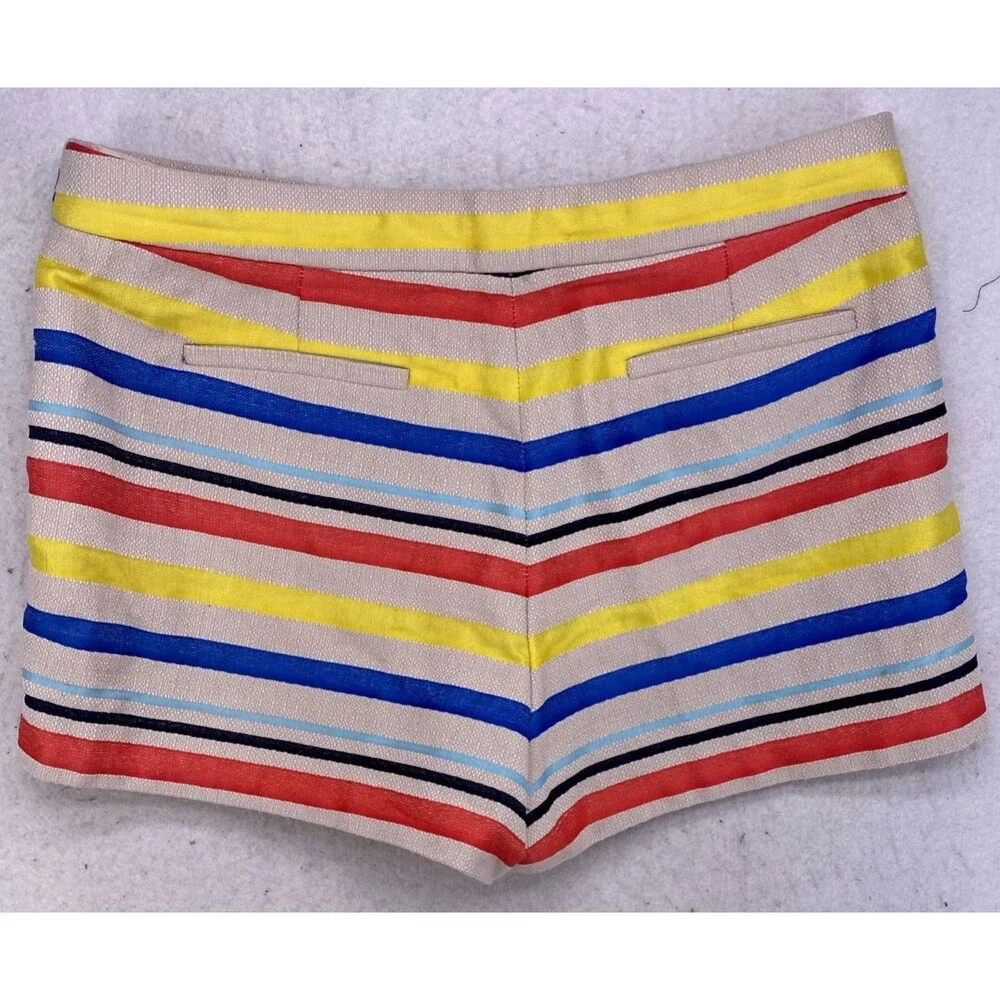 J.Crew Multi Color Stripe Chino Shorts Women’s Size 12 Red Blue Yellow Beige